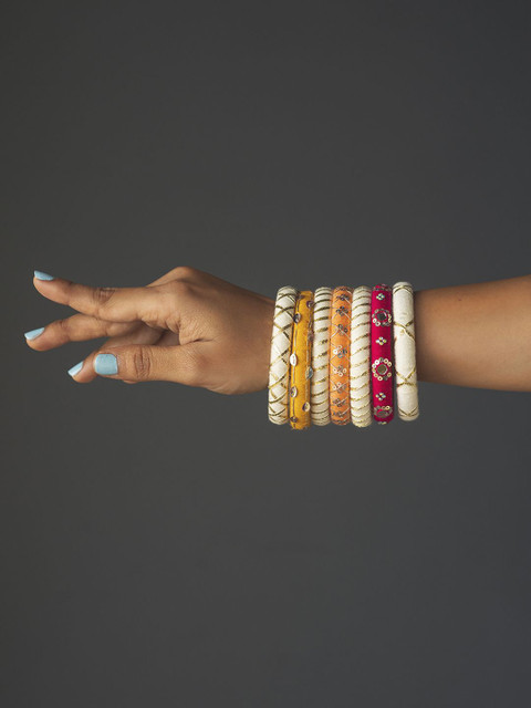 Taasha Craft Set Of 7 Thread Work With Mirror Design & Sequenced Bangles - Image 4