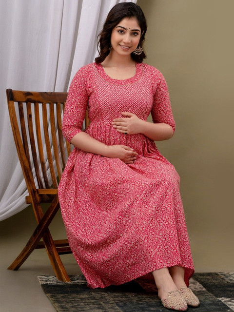 FASHION CLOUD Ethnic Motifs Printed Pure Cotton Maternity Kurti