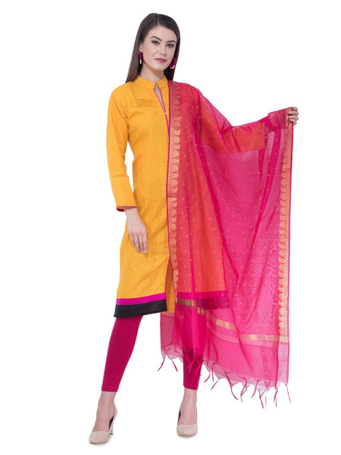 A R SILK DUPATTA HUB Geometric Woven Design Zari Chanderi Dupatta