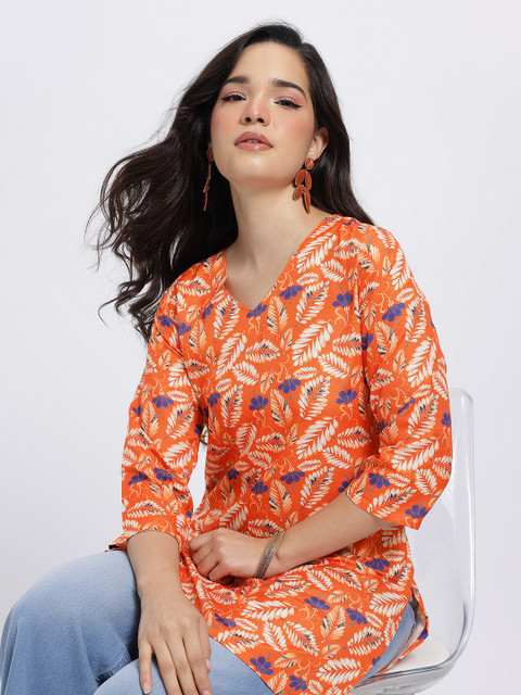 Anouk Rustic Printed V-Neck Straight Kurti