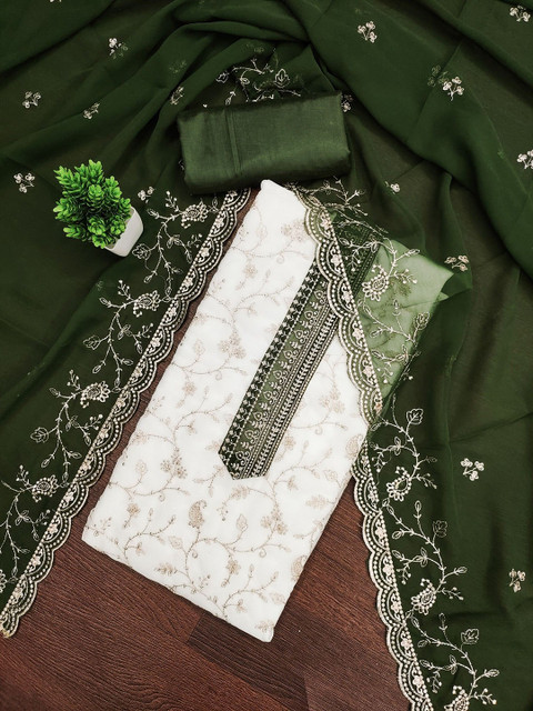 Panzora Floral Embroidered Sequinned Unstitched Dress Material