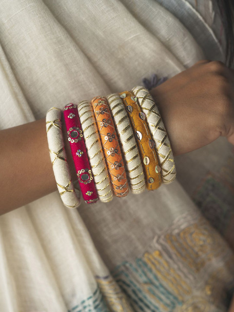 Taasha Craft Set Of 7 Thread Work With Mirror Design & Sequenced Bangles - Image 3