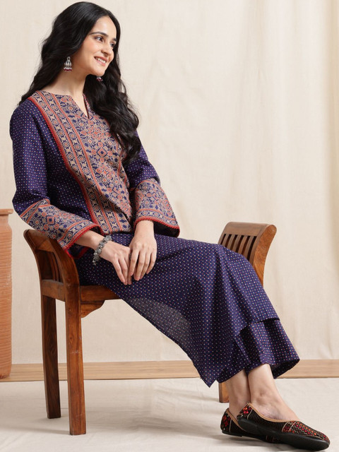 Anouk Women Polka Dots Printed Round Neck A Line Kurta With Slim Palazzo - Image 7