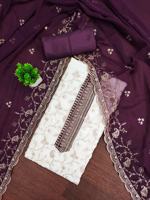 Panzora Embroidered Georgette Unstitched Dress Material