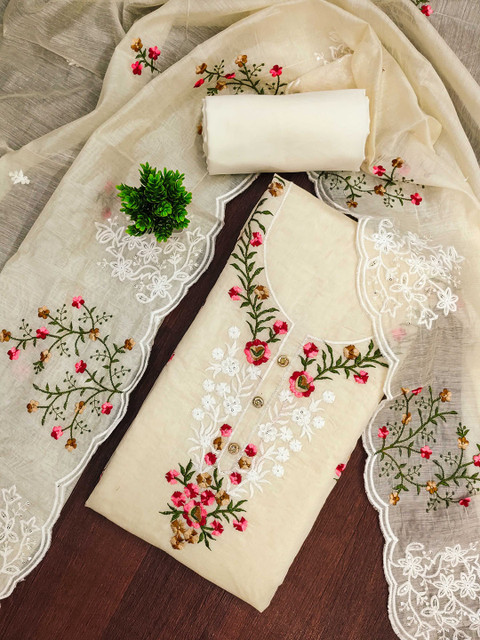 SHADOW & SAINING Floral Embroidered Zari Unstitched Dress Material