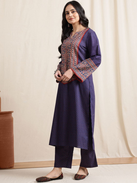 Anouk Women Polka Dots Printed Round Neck A Line Kurta With Slim Palazzo - Image 3