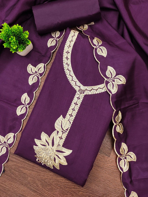 KALINI Chanderi Cotton Embroidery Work Unstitched Dress Material