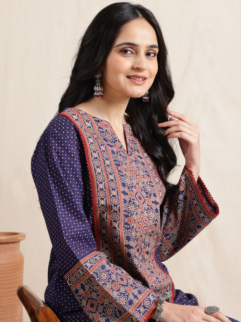 Anouk Women Polka Dots Printed Round Neck A Line Kurta With Slim Palazzo - Image 2