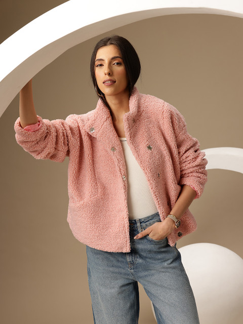 Chemistry Mock Collar Sheen Effect Sherpa Jacket