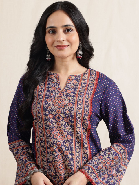 Anouk Women Polka Dots Printed Round Neck A Line Kurta With Slim Palazzo - Image 5