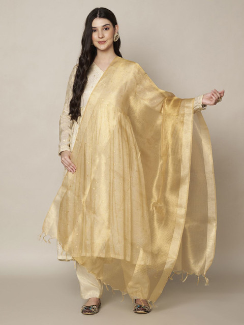 MUFFLY Striped Cotton Silk Dupatta