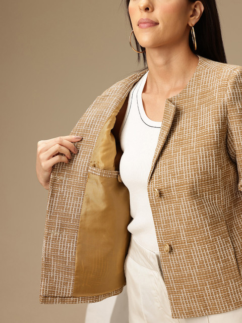 Chemistry Self Design Notched Lapel Collar Single Breasted Overcoat - Image 7