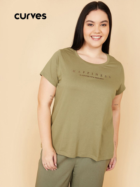 max Women Plus Size Typography Printed Round Neck Cotton T-shirt