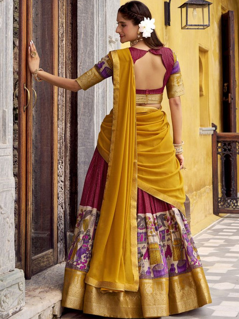 LOOKNBOOK ART Printed Kalamkari Ready to Wear Lehenga & Unstitched Blouse With Dupatta - Image 3