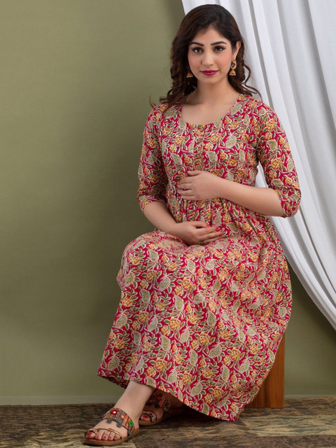 FASHION SWAG Women Paisley Printed Screen Print Maternity Cotton Anarkali Kurta