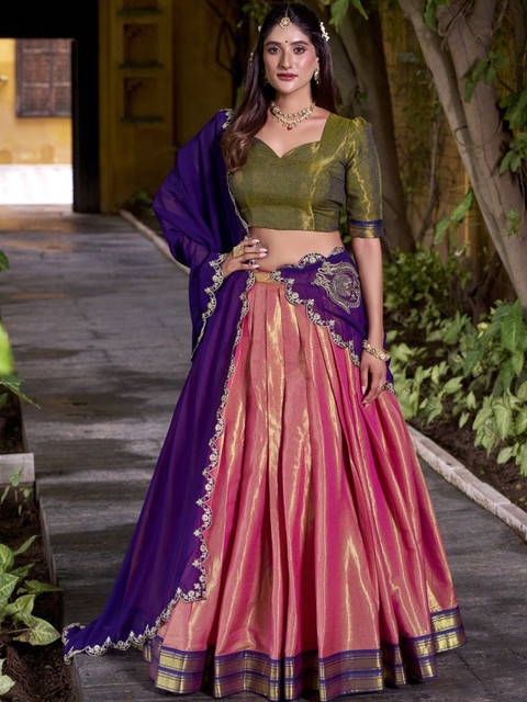 LOOKNBOOK ART Women Ready to Wear Lehenga & Unstitched Blouse With Zari Work Dupatta