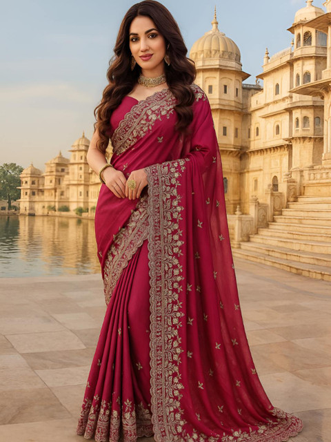 VAIRAGEE Embellished Floral Embroidered Saree