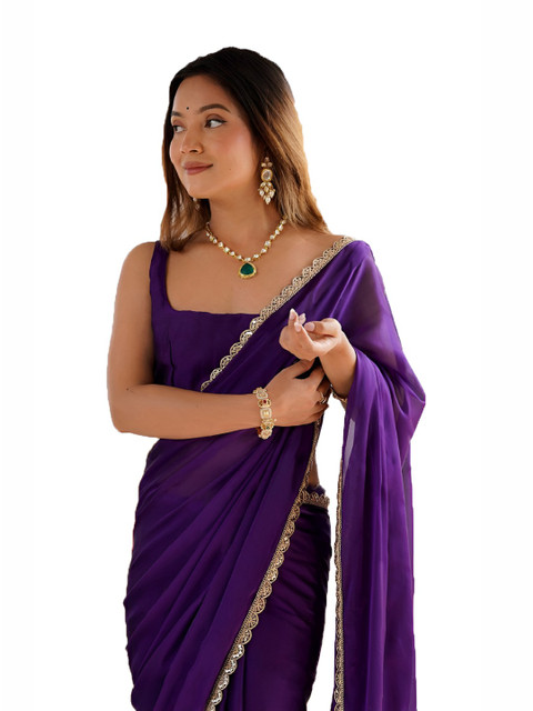 SATAZ Solid Embroidered Pure Georgette One Minute Ready To Wear Saree