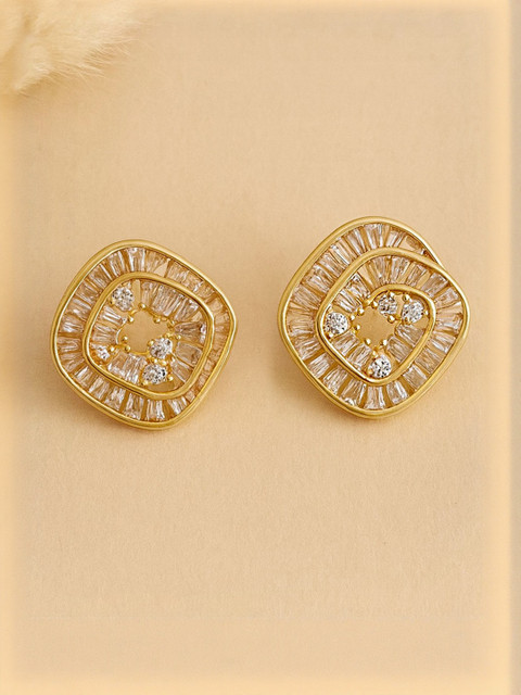 Bohey by KARATCART Gold-Plated American Diamond Studded Square Studs