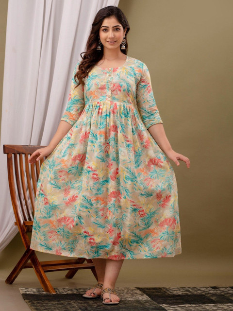 FASHION SWAG Printed Cotton Gown Maternity Midi Ethnic Dresses