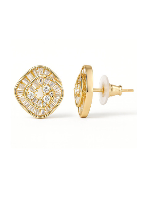 Bohey by KARATCART Gold-Plated American Diamond Studded Square Studs - Image 3