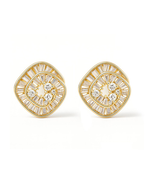 Bohey by KARATCART Gold-Plated American Diamond Studded Square Studs - Image 2