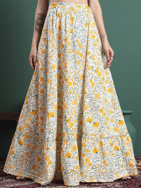 NYPA Women Floral Printed Cotton Flared Maxi Skirts