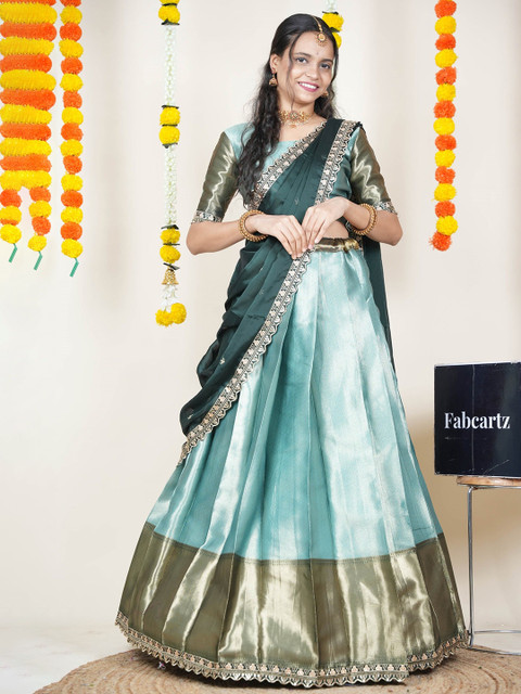 Fabcartz Woven Design Silk Semi-Stitched Lehenga & Unstitched Blouse With Dupatta
