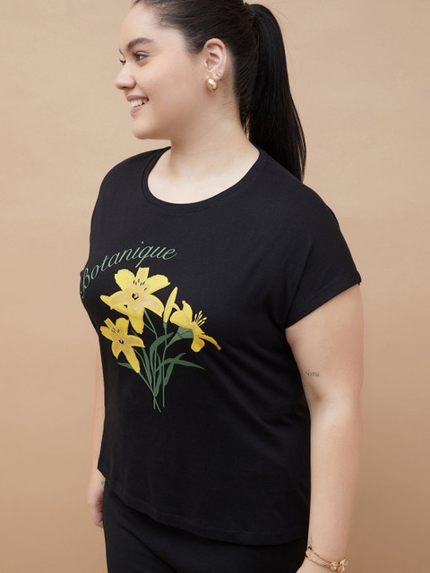 Nexus by Lifestyle Women Floral Printed Round Neck Pure Cotton Plus Size T-shirt - Image 3