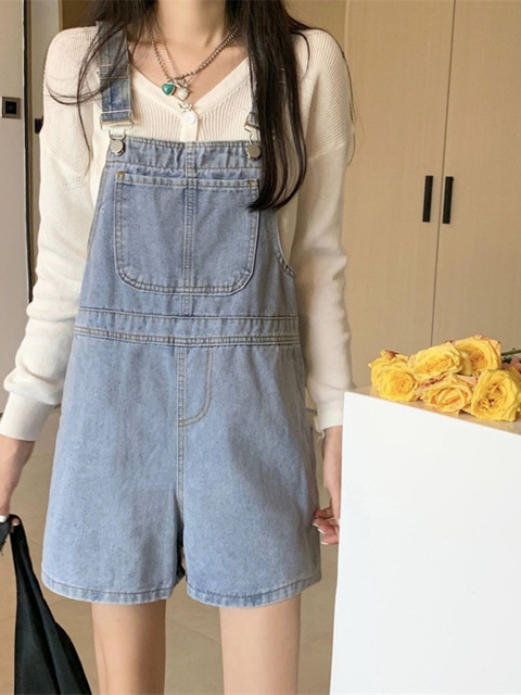 StyleCast Women Solid Sleeveless Cotton Basic Denim Jumpsuit