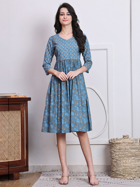 Merira Floral Printed Fit and Flare Dress