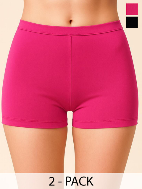 Apraa & Parma Pack Of 2 Combed Cotton Mid-Rise Boy Shorts Briefs AP SBT-33 Rani pink,Blac