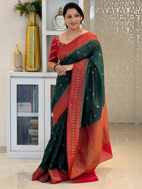CANIZZARO Women Woven Design Zari Banarasi Saree - Image 3