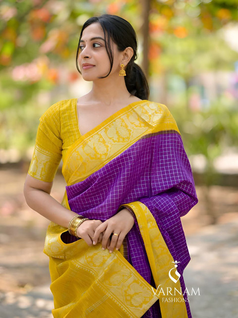 CANIZZARO Checked Zari Banarasi Saree