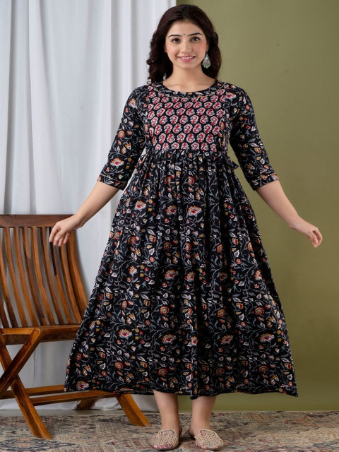Style Heaven Women Floral Printed Gotta Patti Cotton Maternity Kurti