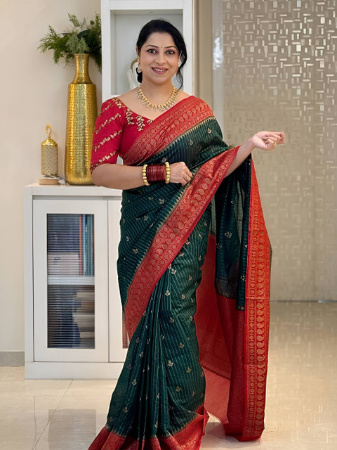 CANIZZARO Women Woven Design Zari Banarasi Saree