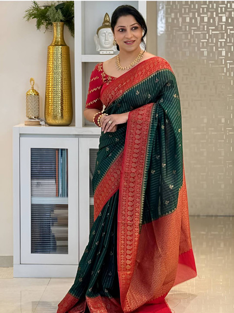 CANIZZARO Women Woven Design Zari Banarasi Saree - Image 4