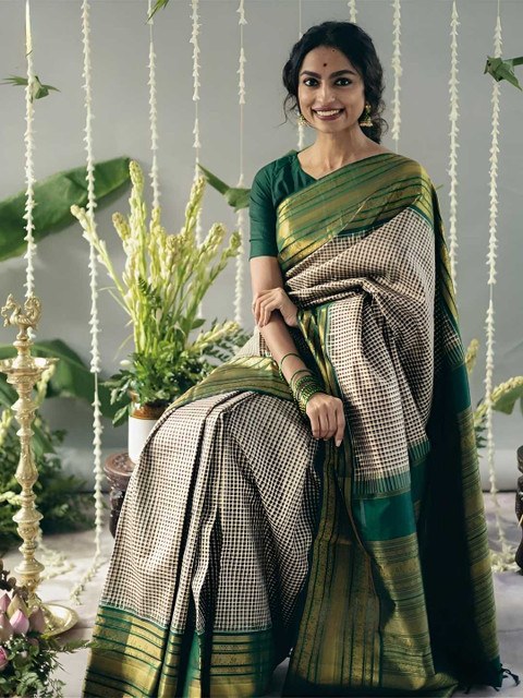 CANIZZARO Checked Zari Banarasi Saree