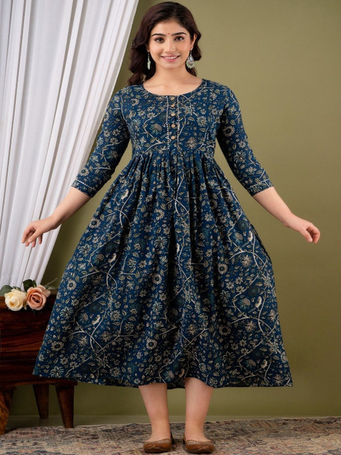 Style Heaven Floral Printed Gotta Patti Pure Cotton Maternity Angrakha Kurti