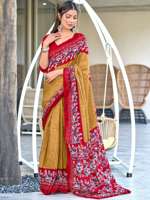 Moda Rapido Women Pink Pure Cotton Printed Sarees