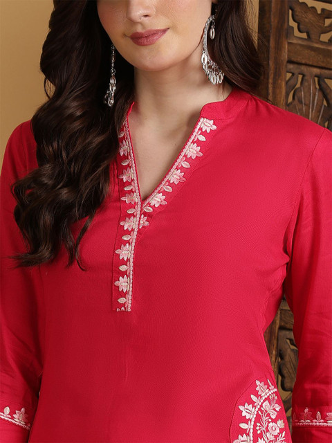 Sangria Women Ethnic Motifs Embroidered Daily Straight Kurta - Image 7