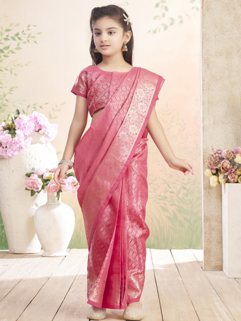 Sangria Girls Pink Woven Design Kanjeevaram Saree