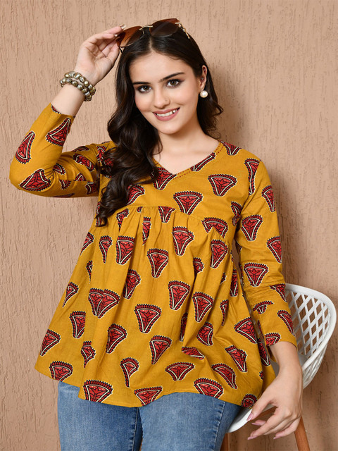 Anouk Rustic Women Floral Printed V-Neck Pure Cotton Kurti