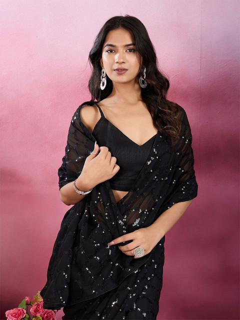 DIVASTRI Embellished Sequinned Pure Georgette Saree
