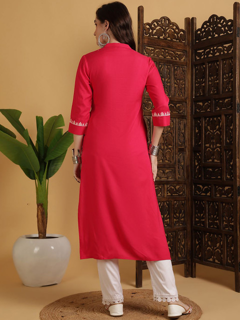 Sangria Women Ethnic Motifs Embroidered Daily Straight Kurta - Image 5
