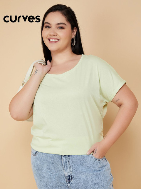 max Women Plus Size Solid Round Neck T-shirt