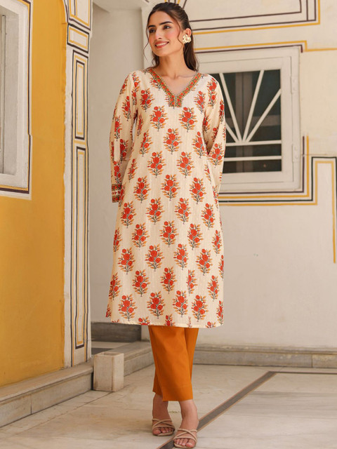Rain & Rainbow Women Ethnic Motifs Printed Pure Cotton Flared Sleeves A-Line Kurta