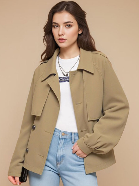 HERE&NOW Women Solid Hip Length Trench Coat