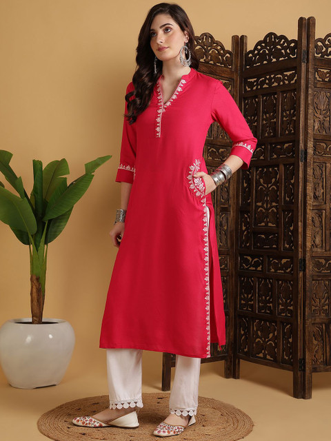 Sangria Women Ethnic Motifs Embroidered Daily Straight Kurta - Image 4