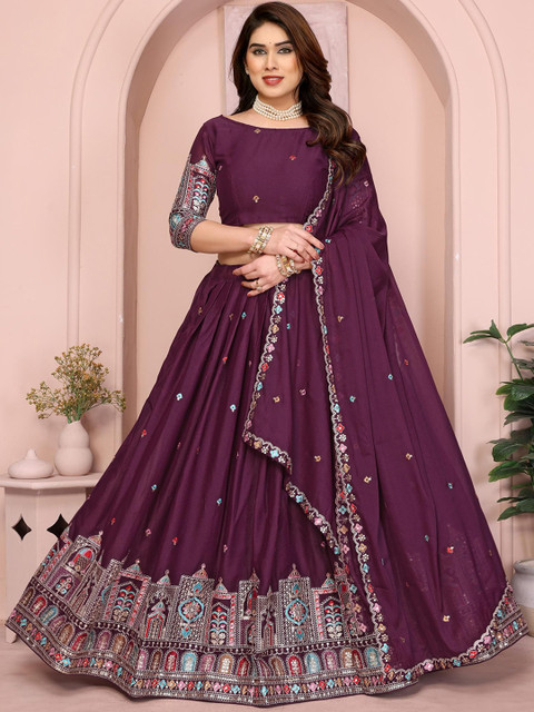 VAIRAGEE Embroidered Sequinned Ready to Wear Lehenga & Unstitched Blouse With Dupatta